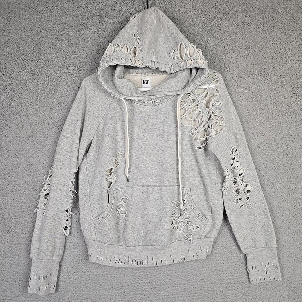 NSF Revolve Lisse Distressed Hoodie Grey, size S - Picture 1 of 9